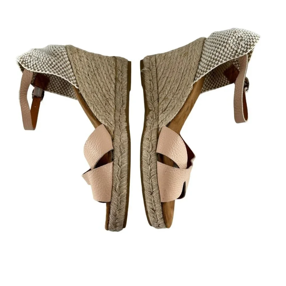 Maypol Pink Faux Leather Woven Wedge Heel Espadrille Sandals Size 9